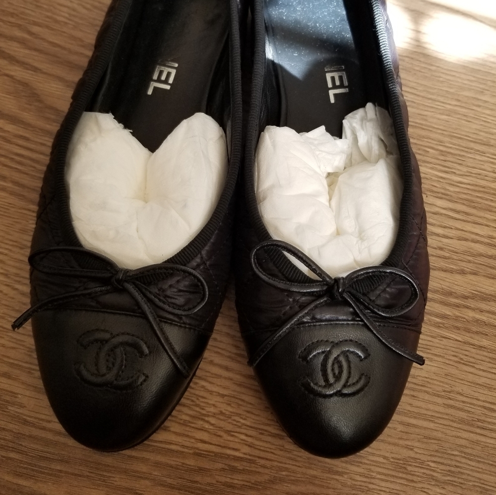 Chanel Quilted Nylon Leather Flats Gem